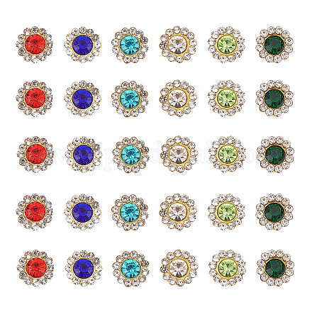 SUPERFINDINGS 600Pcs 8mm Flower Shape Rhinestone Sew on 6 Colors Bright Flat Back Beads Buttons Crystal Embellishments Buttons for Crafts Clothes Jewelry Making RGLA-FH0001-02-1