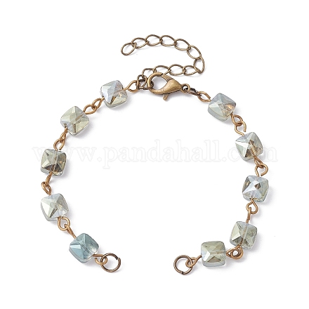 Fabrication de bracelets à maillons en perles de verre à facettes carrées AJEW-JB01150-52-1
