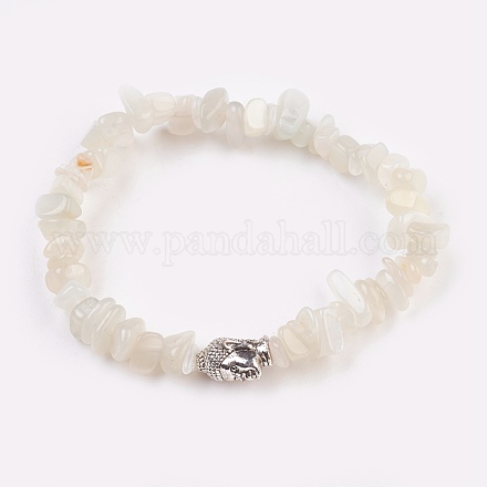Natural White Moonstone Stretch Bracelets BJEW-JB03765-02-1
