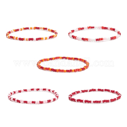 5Pcs 5 Colors Glass Seed Beaded Stretch Bracelets Set for Women BJEW-JB08563-1