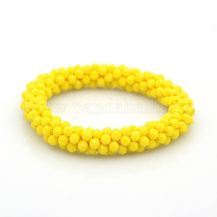 Opaque Solid Color Crystal Glass Round Beads Bracelets BJEW-F083C-03-1