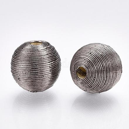 Wood Beads Covered with Polyester Cord Wire WOVE-S117-14mm-03-1