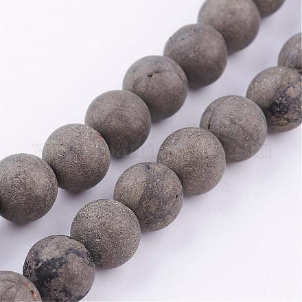 Chapelets de perles de pyrite naturelle  G-P303-03-8mm-16-1