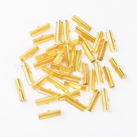 アイアン製カシメリボン止めエンドパーツ  ゴールドカラー  8x25mm  穴：1.6mm X-E182Y-G-1