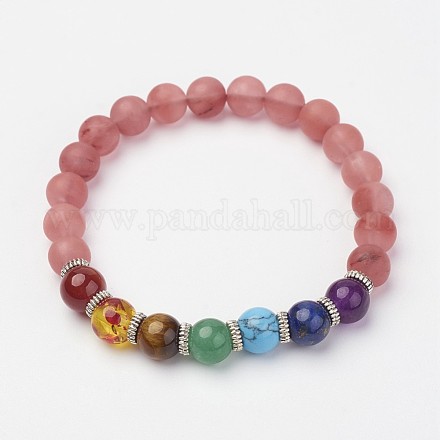 Perles de verre de quartz de cerise et de bracelets extensibles perles de pierres précieuses BJEW-P065-D-04-1