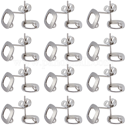 SUNNYCLUE 1 Box 50 Sets Geometric Stud Earrings 304 Stainless Steel Earring Studs Earring Post with Hole Rhombus Stud Earring Findings for Jewelry Making Accessories Women DIY Dangle Earrings STAS-SC0006-51-1