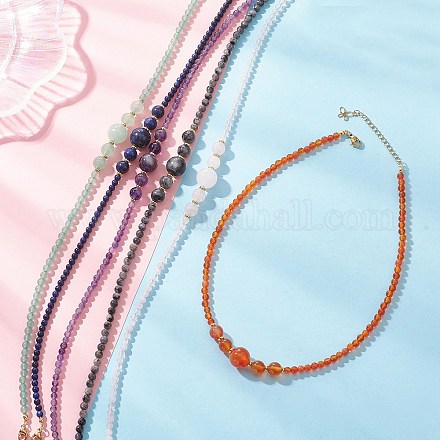 Ожерелья из круглых бусин с градуированными бусинами из натурального зеленого авантюрина NJEW-JN05654-1