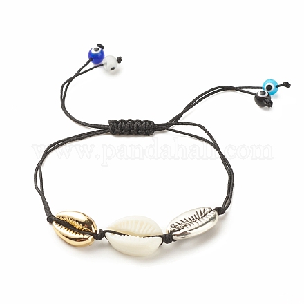 Braccialetto di perline intrecciate con conchiglia in acrilico e lega con malocchio a lume BJEW-JB08131-02-1