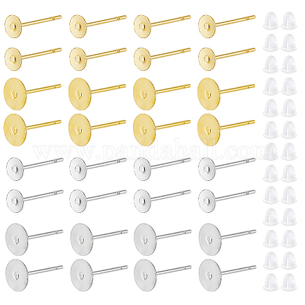 320 шт. 4 плоских круглых латунных серег-гвоздиков KK-UN0001-69-1