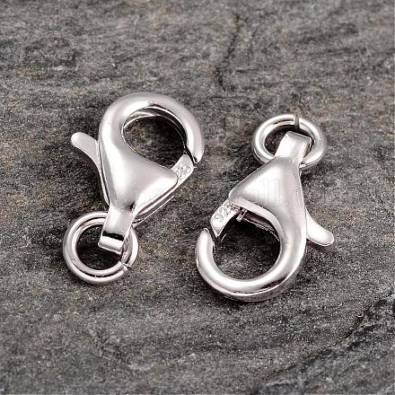 Rhodium Plated 925 Sterling Silver Lobster Claw Clasps STER-K014-H191-13mm-P-1
