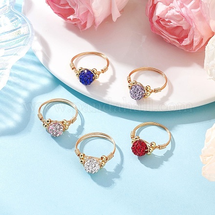 Кольца для женщин из полимерной глины ручной работы со стразами RJEW-JR00918-1