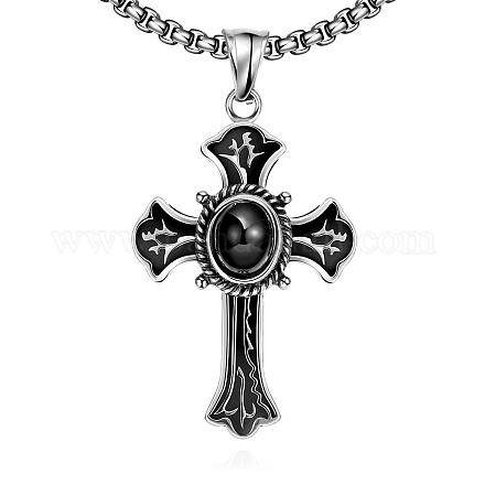 Punk Style 316L Stainless Steel Cross Pendant Necklaces For Men NJEW-BB01189-1