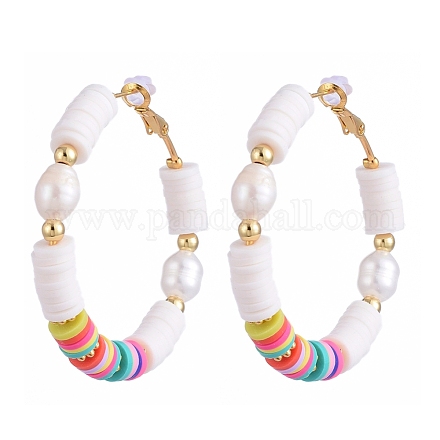 Basketball Wives Style Brass Heishi Beaded Hoop Earrings EJEW-JE04086-01-1