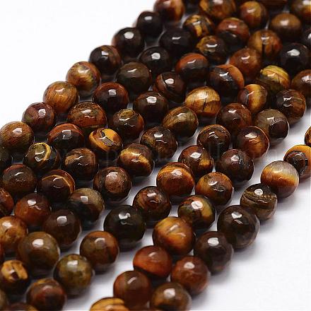 Faceted Natural Tiger Eye Beads Strands G-F364-04-8mm-1