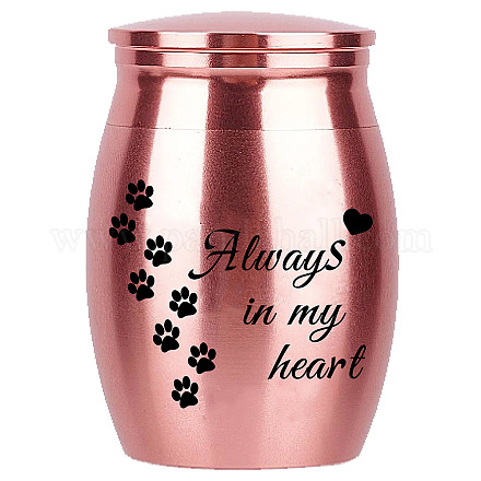 CREATCABIN Mini Urn Small Keepsake Cremation Urns Ashes Holder Miniature Burial Funeral Paw Container Jar Engraving Stainless Steel for Human Ashes Pet Dog Cat 1.57 x 1.18 Inch-Alays in My Heart(Pink) AJEW-CN0001-69A-1