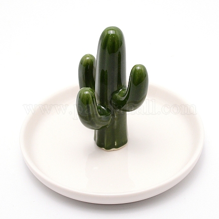 Soporte de anillo de cactus de porcelana DJEW-WH0007-23-1
