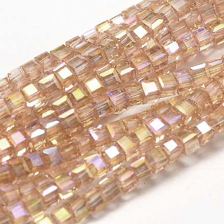 Faceted Cube Full Rainbow Plated Transparent Electroplate Glass Beads Strands X-EGLA-J133-FR07-1
