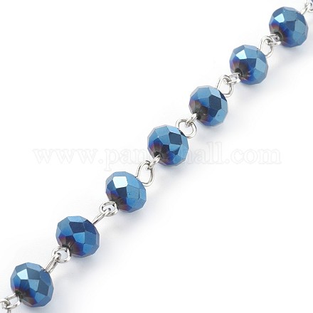 Chaînes de perles de verre électrolytique manuelles AJEW-JB00466-04-1