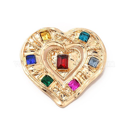 Colorful Rhinestone Double Heart Lapel Pin JEWB-P014-06G-1