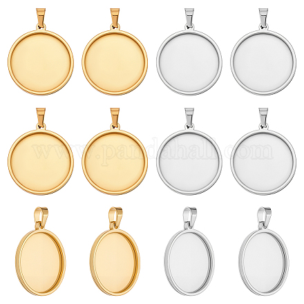 12 шт. 2 цвета 201 нержавеющая сталь подвеска кабошон оправы STAS-WR0001-42-1