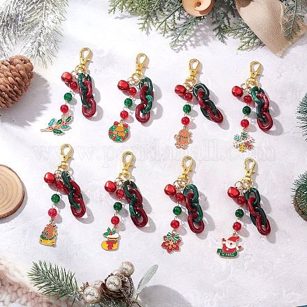 Подвесные украшения из сплава эмали и стекла на рождественскую тематику HJEW-JM03733-1