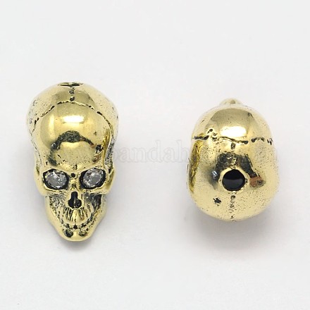 Skull Brass Micro Pave Cubic Zirconia Beads ZIRC-F018-03-1