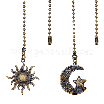 CRASPIRE 2 Style Sun Moon Star Ceiling Fan Pull Chain Bronze Extender Charm Pendant Adjustable Decorative 12.3in Extension Connector Ball Bead Cord Replacement Hanging Ornament for Lighting Lamp Decor FIND-CP0001-79-1