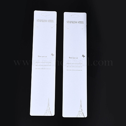 厚紙のアクセサリーディスプレイカード  ネックレス用  ジュエリーハングタグ  単語ステンレス鋼の長方形  ホワイト  19.5x4x0.05cm CDIS-N002-002-1