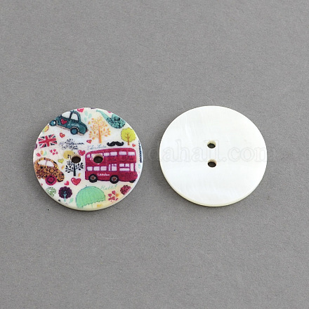 Flat Round 2-Hole Printing Sewing Freshwater Shell Buttons SHEL-S241-18-1