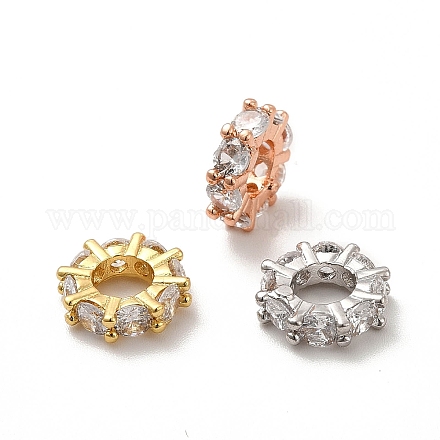 Perline europee di micro pavé di zirconi cubici in ottone placcato a cremagliera KK-C010-64-1