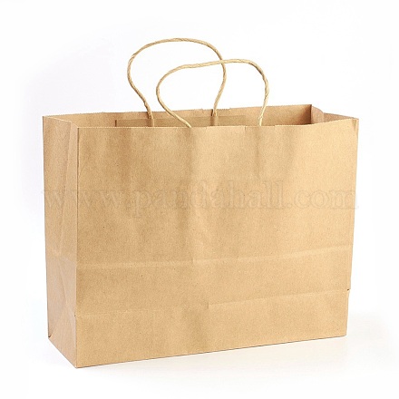 純色クラフト紙袋  ハンドル付き  ギフトバッグ  ショッピングバッグ  茶色の紙袋  長方形  バリーウッド  25x32x11cm AJEW-G019-10A-1