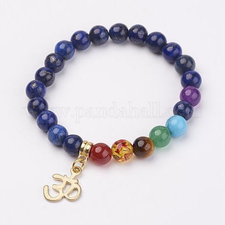 Lapis-lazuli perles bracelets extensibles BJEW-P065-A-09-1