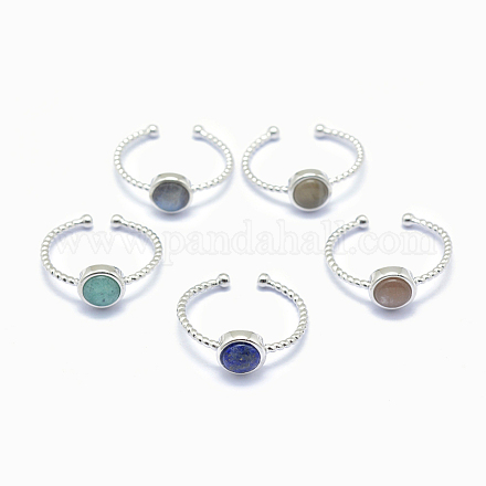 天然石カフ指輪指輪  真鍮パーツ  プラチナ  20mm  1.5~2.5mm RJEW-I052-01P-1