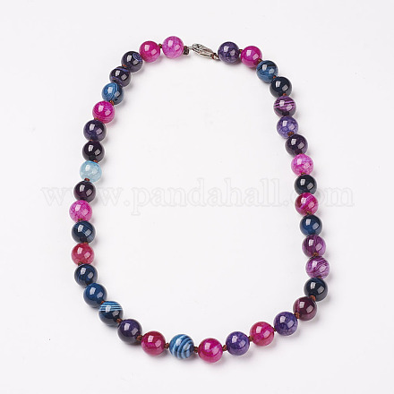 Natürliche gefärbte Achat Perlen Halsketten NJEW-F139-6mm-01-1