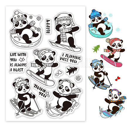 GLOBLELAND Skiing Pandas Stamps Cute Animals Silicone Clear Stamps Transparent Stamp Seals for Cards Making DIY Scrapbooking Photo Journal Album Decoration DIY-WH0167-56-656-1