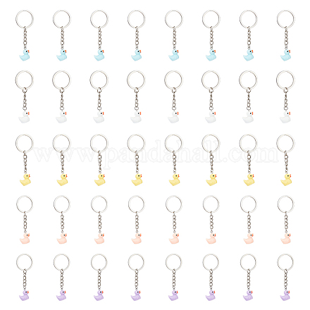 DICOSMETIC 40Pcs 5 Colors Duck Keychain 28mm Keyring with Chain and Little Resin Duck Pendants Cute Duck Pendant Key Ring for Purse Handbags Decoration Birthday Party Supplies Gifts KEYC-PH01492-1