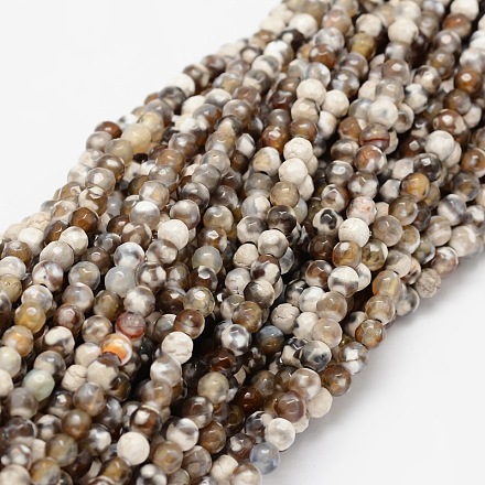 Chapelets de perles rondes en agate naturelle à facettes G-E318B-4mm-01-1