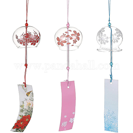 Benecreat 3 шт. японские колокольчики розовая вишня / красный / синий стеклянные ветряные колокольчики подвески ручной работы для подарка на день рождения и домашнего декора HJEW-BC0001-01A-1