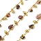Handmade Brass Nuggets Link Chains, with Natural Rhodonite Beads & Spool, Long-Lasting Plated, Rack Plating, Soldered, Lead Free & Cadmium Free, Real 18K Gold Plated, Charm: 6.5x2.5mm