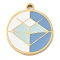 304 Stainless Steel Pendants, with Enamel, Flat Round Charm, Golden, Dodger Blue, 17x15x1.7mm, Hole: 1.4mm