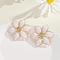 Alloy Rhinestone Stud Earrings, with Enamel, Golden, Flower, White, 40x36mm