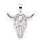 Brass and Synthetic Turquoise Pendants, Cattle Head, Platinum, 36x35.5x8~8.5mm, Hole: 9.5x6mm