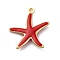Brass Enamel Pendants, Starfish Charms, Rack Plating, Long-Lasting Plated, Cadmium Free & Lead Free, Real 18K Gold Plated, Red, 22.5x20.5x3mm, Hole: 1mm