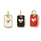 Brass Enamel Charms, Rectangle with Heart Charms, Rack Plating, Cadmium Free & Lead Free, Long-Lasting Plated, Real 18K Gold Plated, Mixed Color, 10.5x6.5x2mm, Hole: 3.5mm