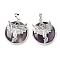 Natural Amethyst Flat Round Pendants, Brass Dragon Gems Charms, Platinum, Rack Plating, Cadmium Free & Lead Free, 31.5x27x7.5~8.5mm, Hole: 8x5mm