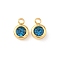 304 Stainless Steel Charms, with Rhinestone, Flat Round, Polishing, Real 18K Gold Plated, Dodger Blue, 9x6.5x3.5mm, Hole: 2mm