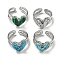 304 Stainless Steel Open Cuff Rings, Synthetic Malachite & Turquoise Heart Finger Rings for Women Men, Stainless Steel Color, Adjustable