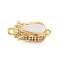 Brass & Clear Cubic Zirconia & Black Lip Shell Epoxy Resin Box Clasps, Flower, Real 18K Gold Plated, 19.5x9.5x7mm, Hole: 1.2mm