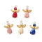 Opaque Resin Flower Rose Beads with Glass Pearl Round Bead and Tibetan Style Alloy Fairy Wing Beads and Brass Ball Head pins Pendants, Angel, Golden, 19x14x6.5mm, Hole: 2.3mm