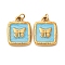 304 Stainless Steel Enamel Pendants, Square with Butterfly Charm, with Jump Ring, Ion Plating(IP), Real 18K Gold Plated, Deep Sky Blue, 16x12x2.5mm, Hole: 2.5mm